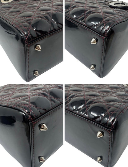 Christian Dior Black Patent/Red Stitching Medium Lady Dior Handbag
