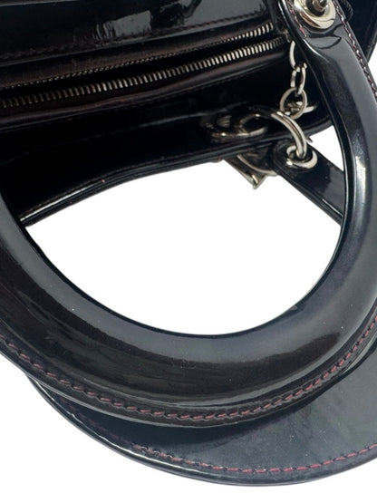 Christian Dior Black Patent/Red Stitching Medium Lady Dior Handbag