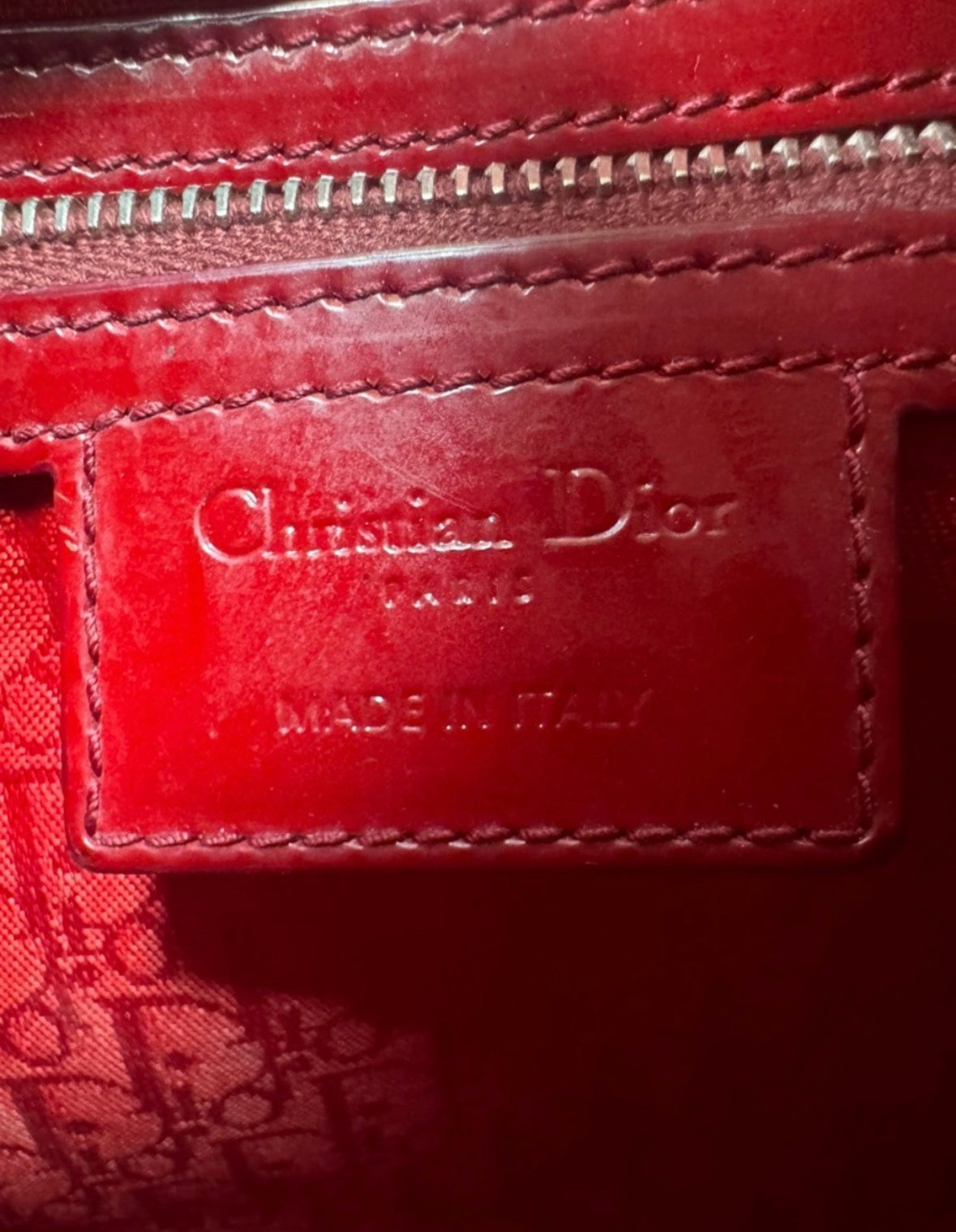 Christian Dior Black Patent/Red Stitching Medium Lady Dior Handbag