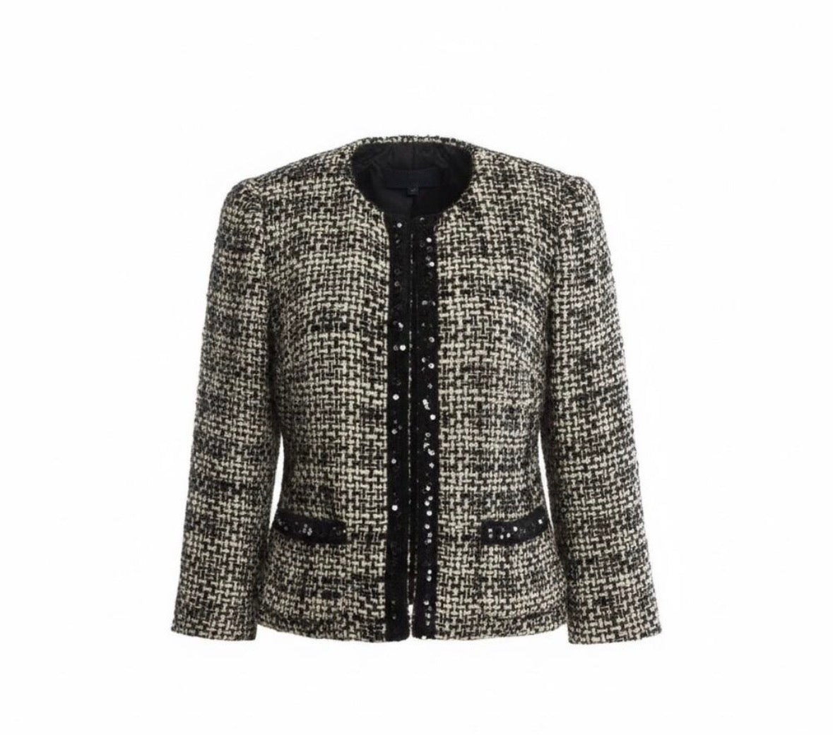 Max Mara Black and White Tweed Jacket with Sequin - US 8
