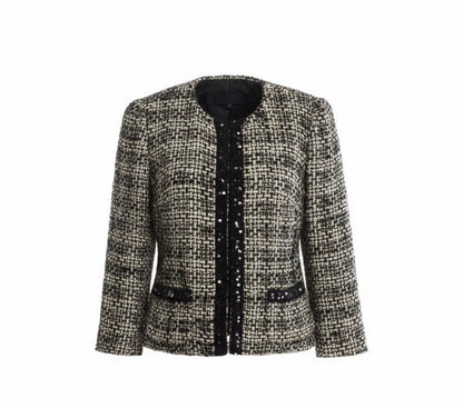 Max Mara Black and White Tweed Jacket with Sequin - US 8