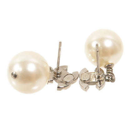 Chanel Silver CC Rhinestone & Faux Pearl Drop Earrings Pierced