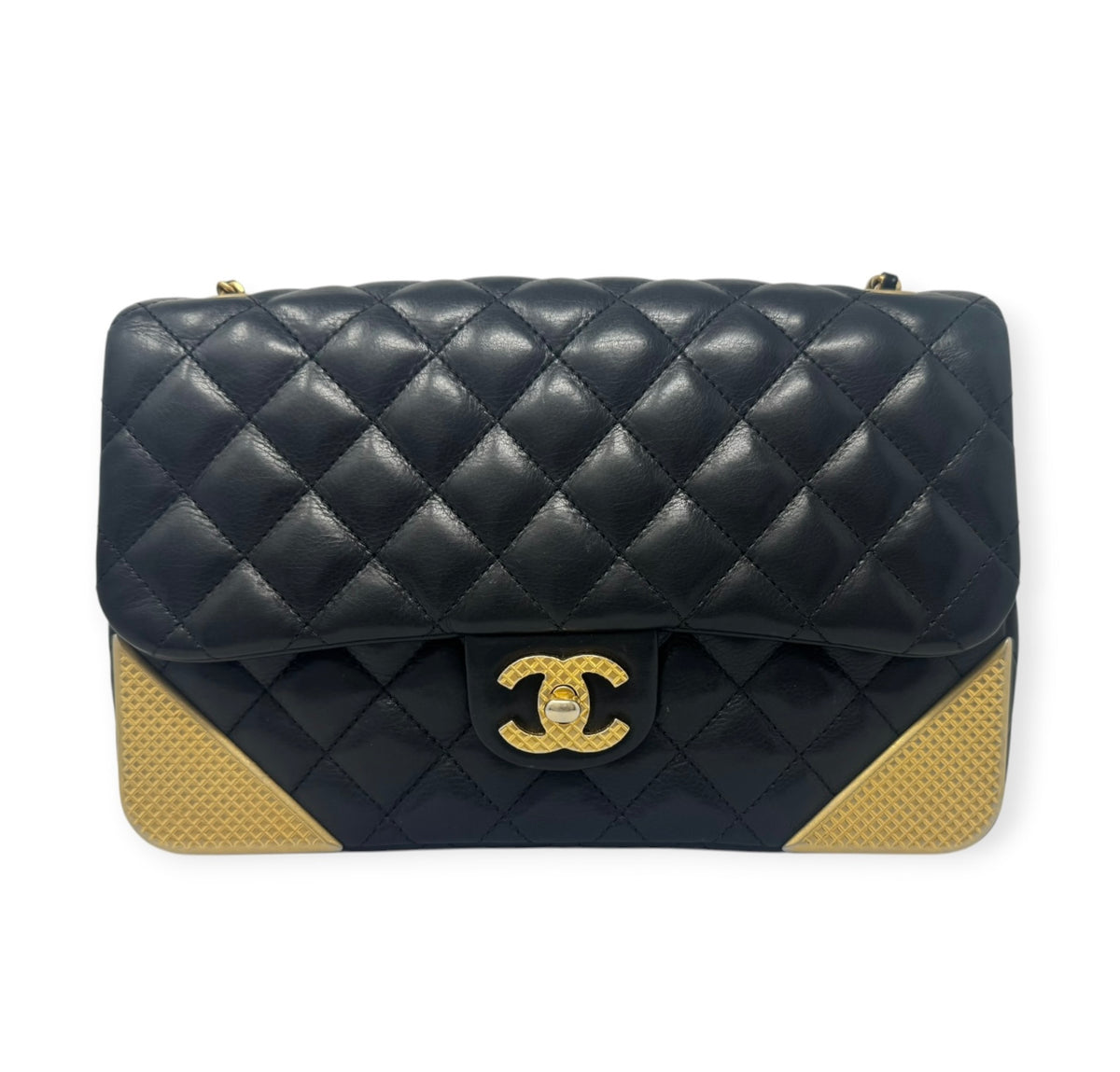 Chanel Black Quilted Calfskin Leather Rock The Corner Medium Flap Bag