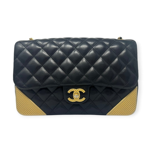 Chanel Black Quilted Calfskin Leather Rock The Corner Medium Flap Bag