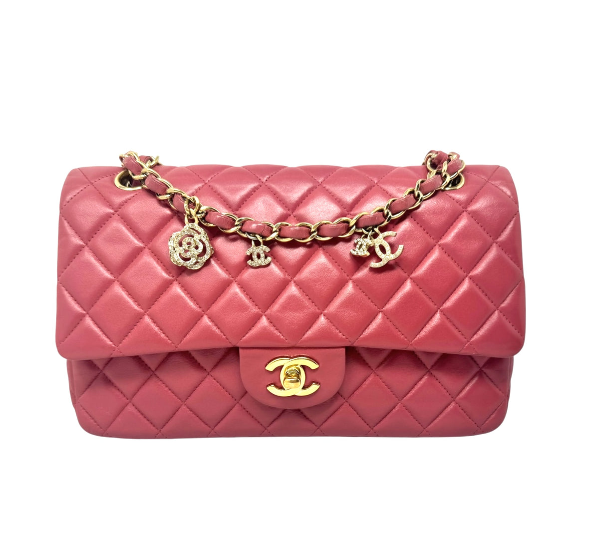 Chanel Pink Quilted Lambskin Valentine Charm Medium Flap Bag