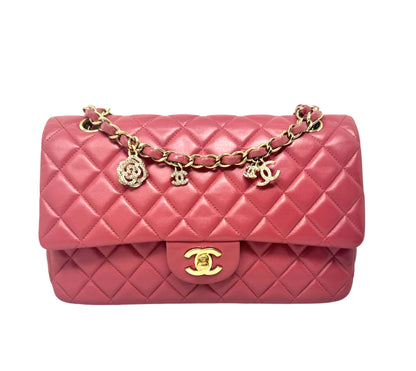 Chanel Pink Quilted Lambskin Valentine Charm Medium Flap Bag