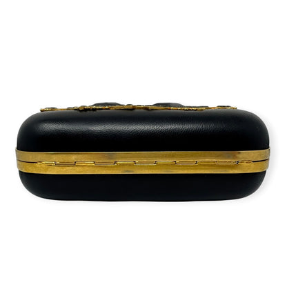 Alexander McQueen Black Leather & Swarovski Crystal Skull Box Clutch