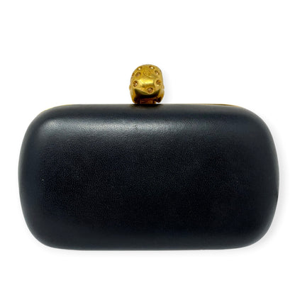Alexander McQueen Black Leather & Swarovski Crystal Skull Box Clutch