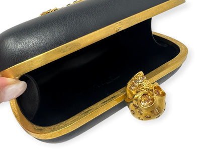 Alexander McQueen Black Leather & Swarovski Crystal Skull Box Clutch