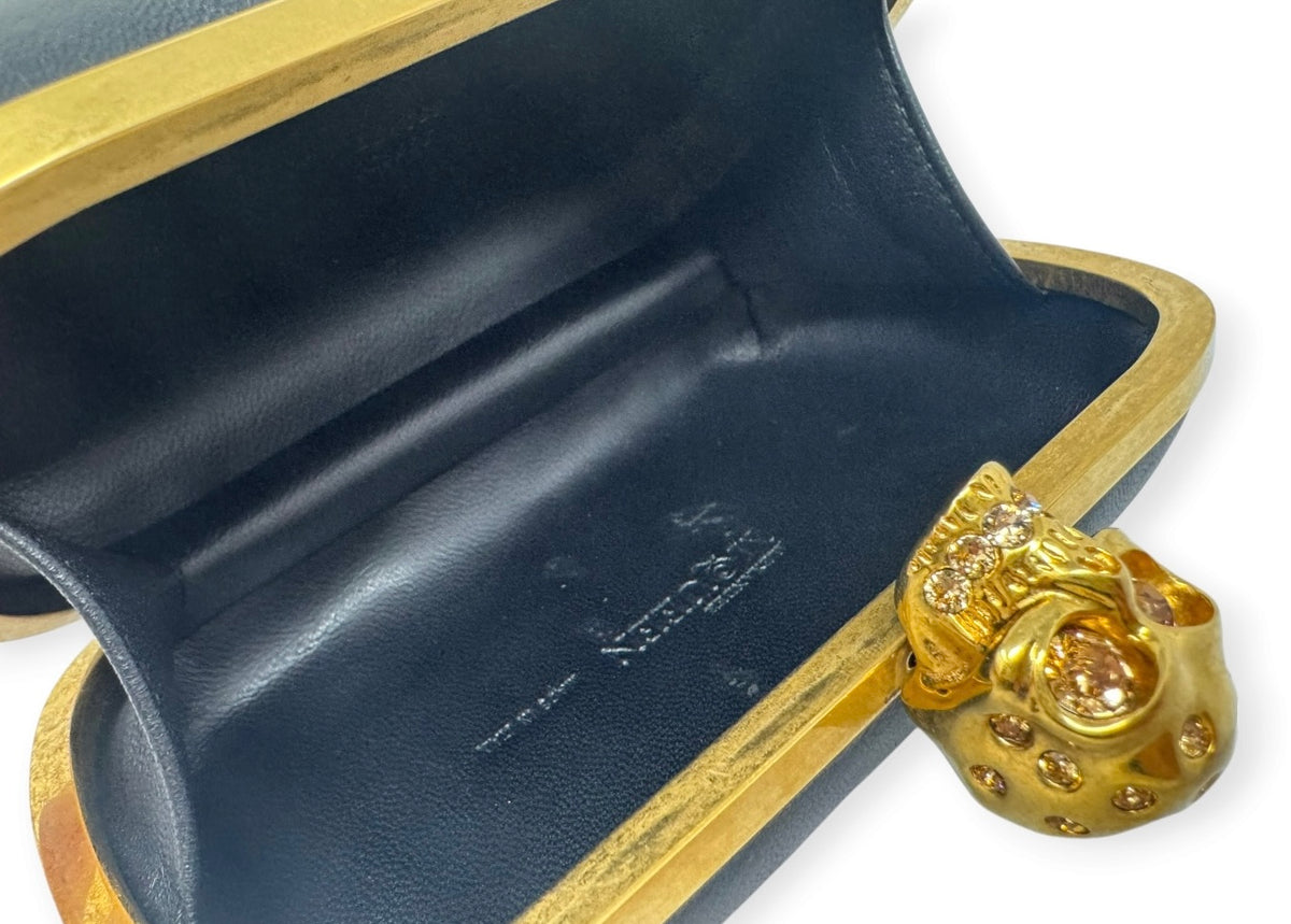 Alexander McQueen Black Leather & Swarovski Crystal Skull Box Clutch