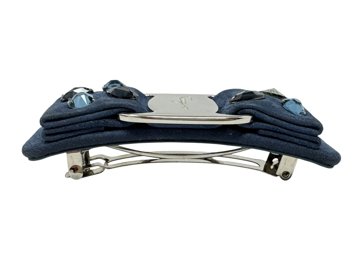 Salvatore Ferragamo Vara Bow Rhinestone Hair Barrette Navy Blue