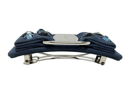Salvatore Ferragamo Vara Bow Rhinestone Hair Barrette Navy Blue
