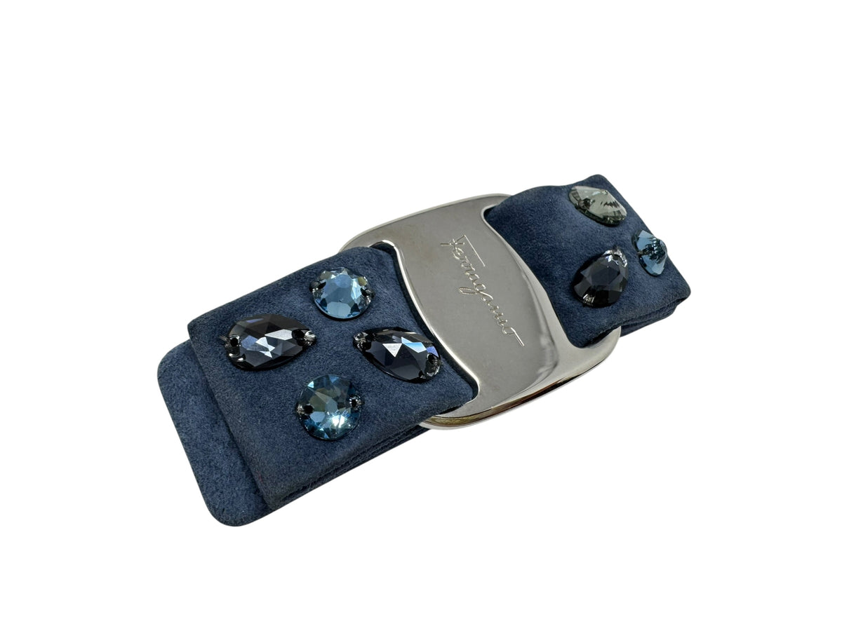 Salvatore Ferragamo Vara Bow Rhinestone Hair Barrette Navy Blue
