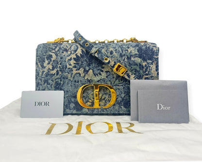 Christian Dior Denim Blue Floral Caro Bag Medium