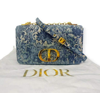 Christian Dior Denim Blue Floral Caro Bag Medium