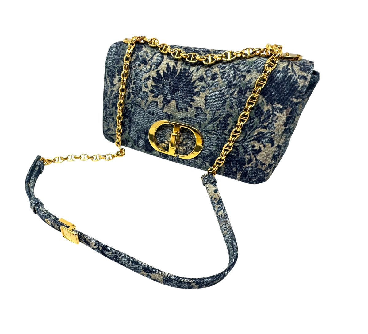 Christian Dior Denim Blue Floral Caro Bag Medium