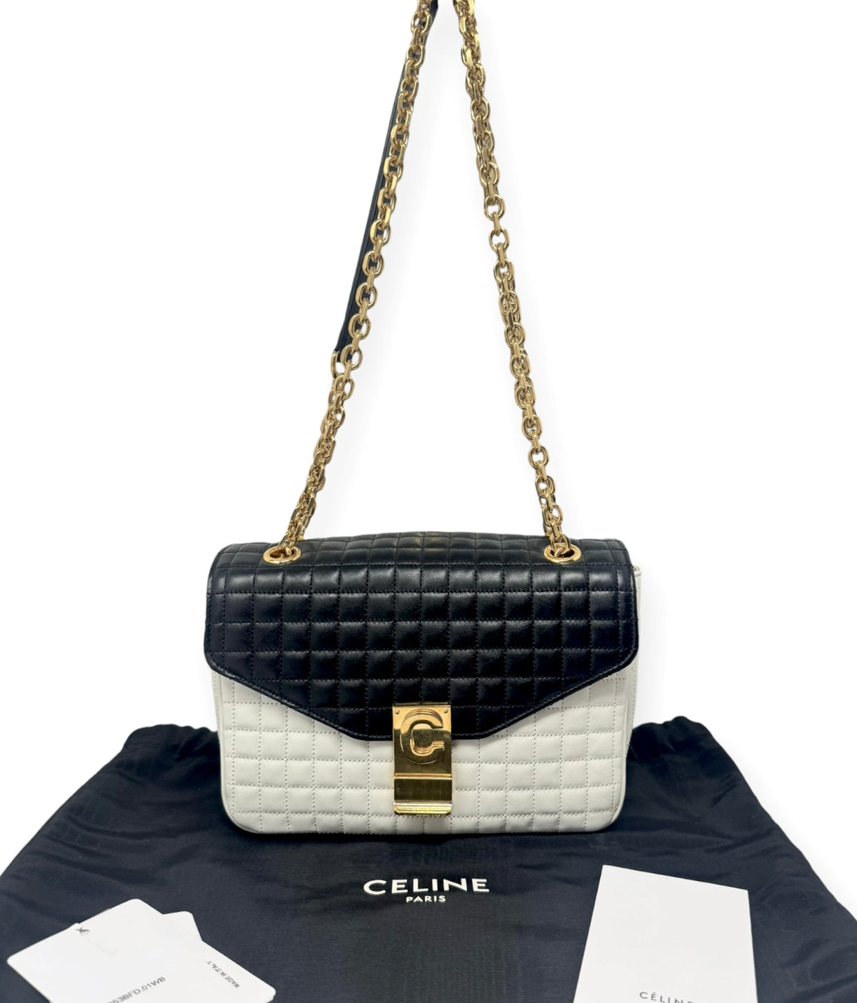 Celine Medium Quilted Leather C Bag Black & White