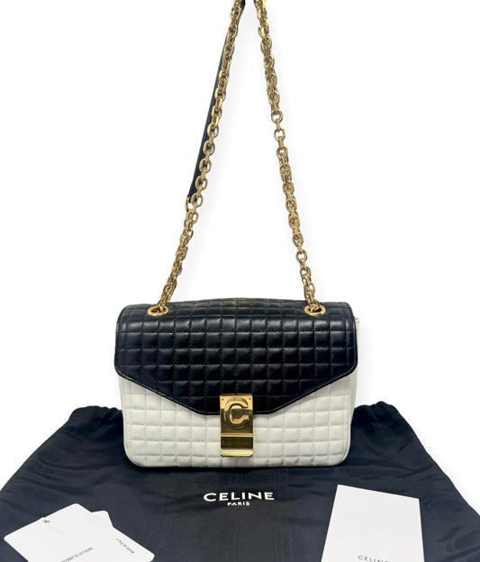 Celine Medium Quilted Leather C Bag Black & White