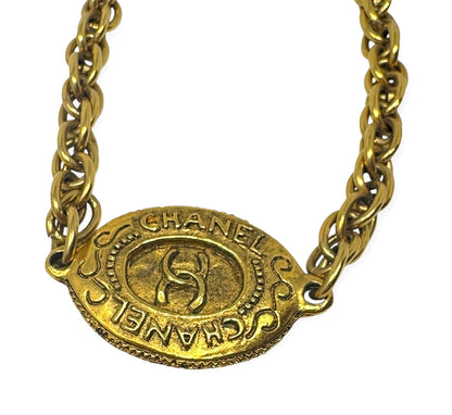 Chanel Vintage Gold-Plated Oval CC Medallion Chain Necklace
