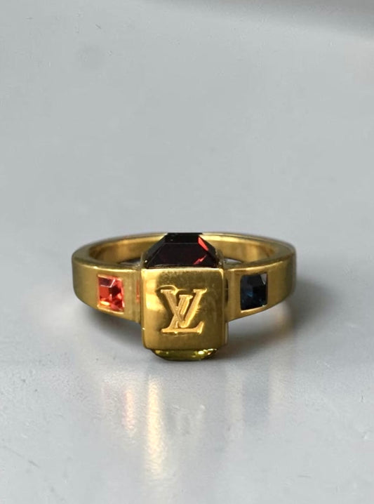 Louis Vuitton Gamble Cube Ring Gold with Rhinestones - Size 8