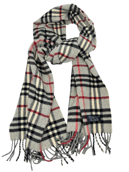 Burberry Cashmere Check Scarf - Grey, Black, White, & Red