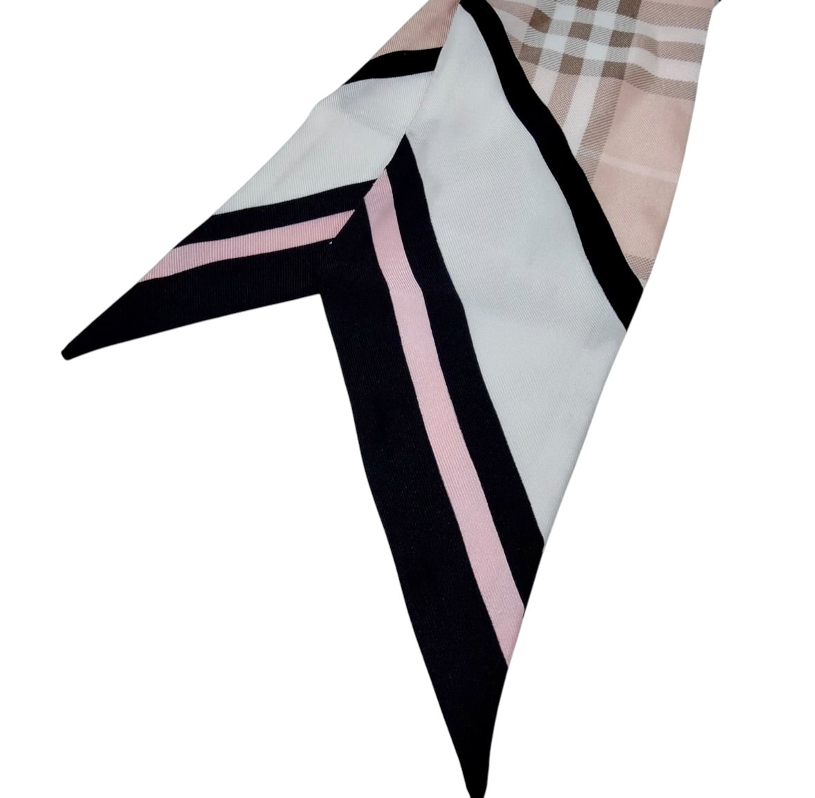 Burberry Silk Bandeau Twilly Scarf - Pink, White, & Black
