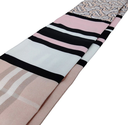 Burberry Silk Bandeau Twilly Scarf - Pink, White, & Black