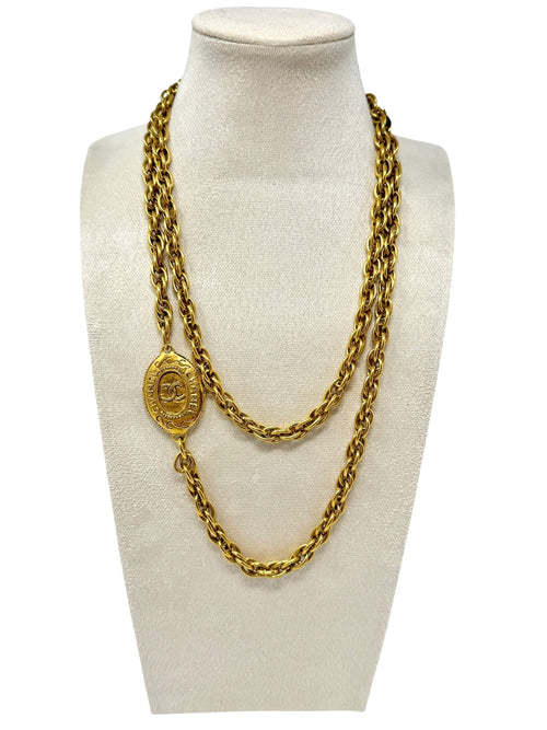 Chanel Vintage Gold-Plated Oval CC Medallion Chain Necklace