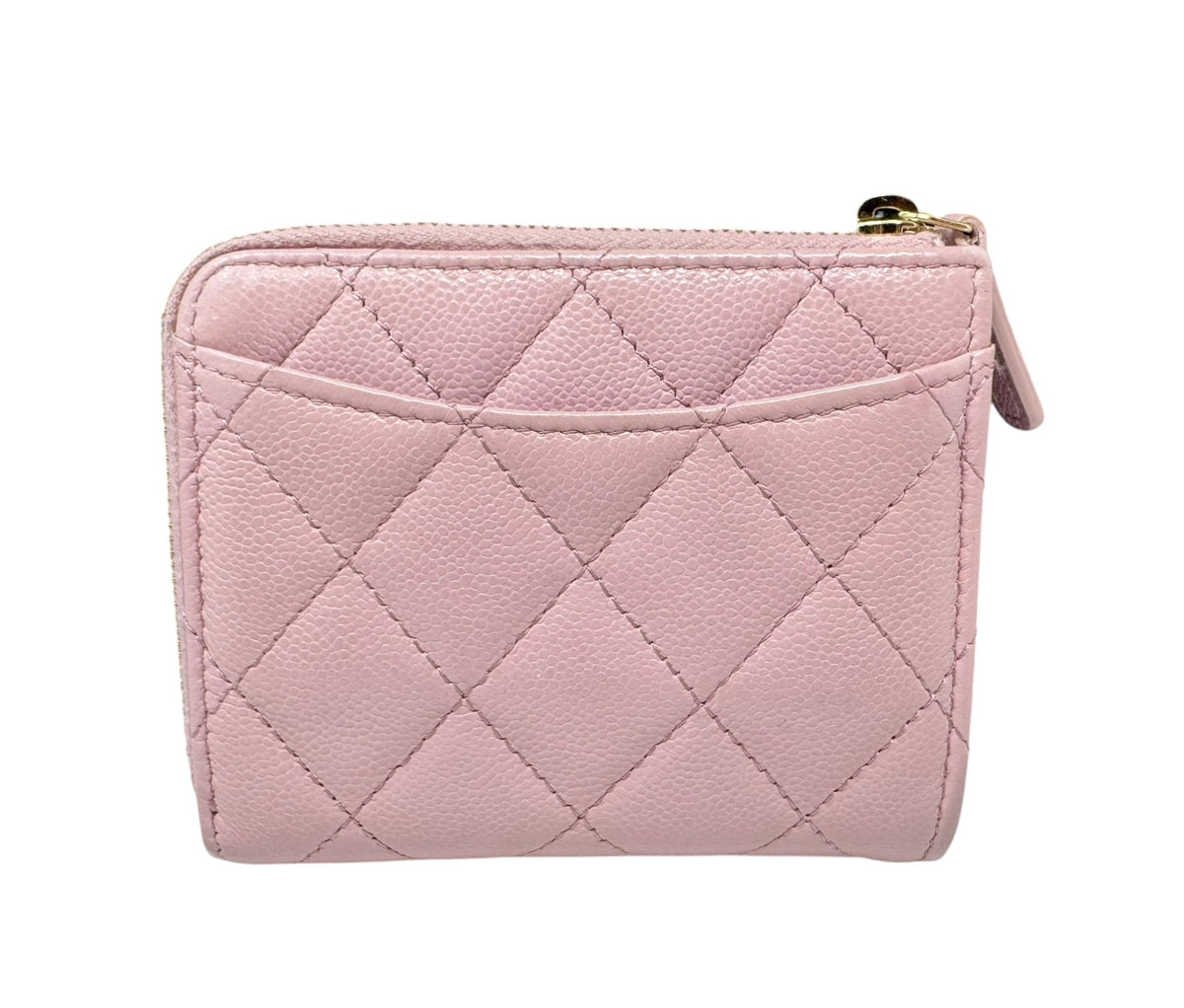 Chanel Pink Caviar Quilted Zip-Around Compact Wallet