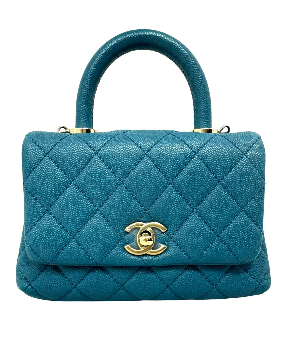 Chanel Caviar Quilted Extra Mini Coco Handle Flap Bag Dark Turquoise Blue