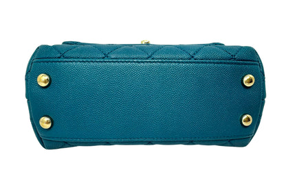 Chanel Caviar Quilted Extra Mini Coco Handle Flap Bag Dark Turquoise Blue