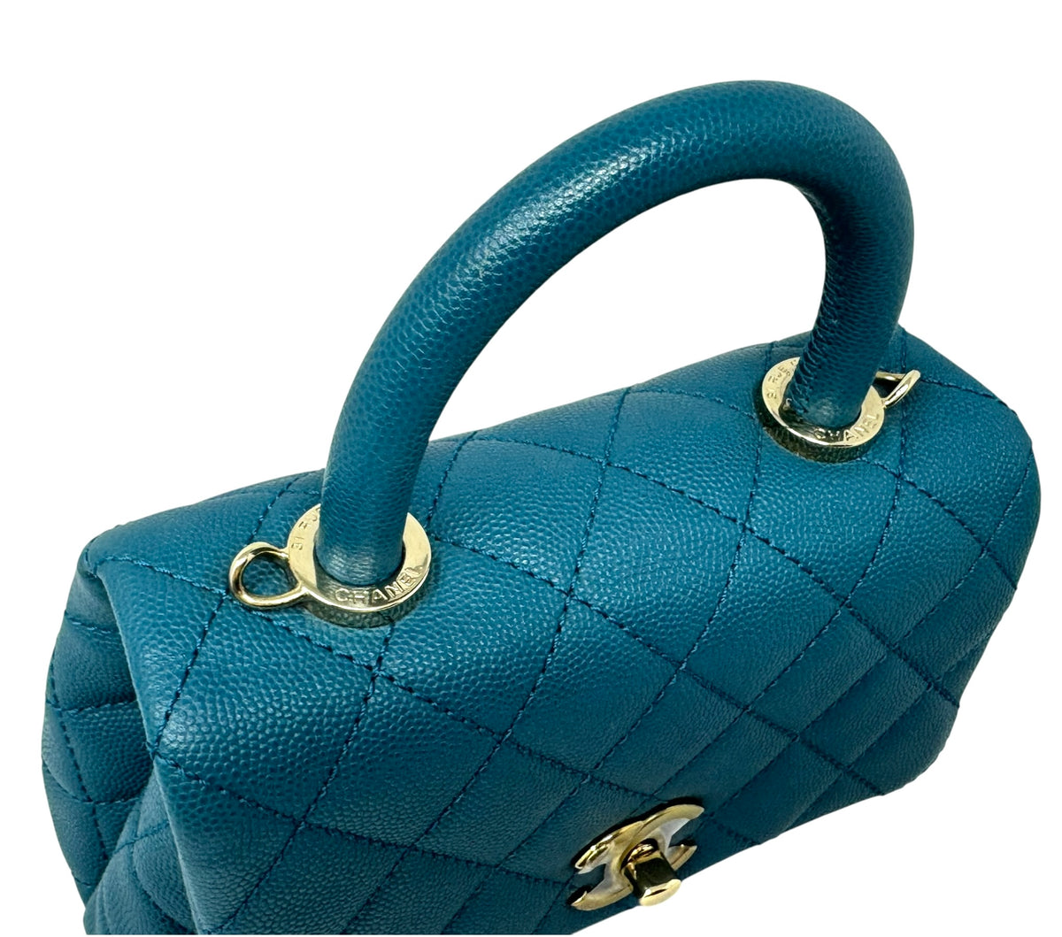 Chanel Caviar Quilted Extra Mini Coco Handle Flap Bag Dark Turquoise Blue