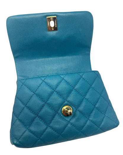 Chanel Caviar Quilted Extra Mini Coco Handle Flap Bag Dark Turquoise Blue