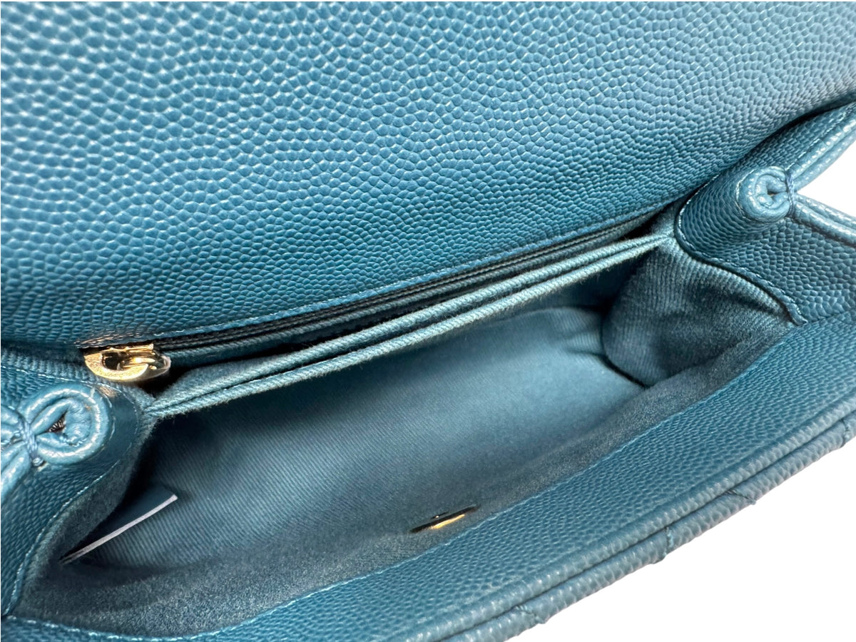 Chanel Caviar Quilted Extra Mini Coco Handle Flap Bag Dark Turquoise Blue