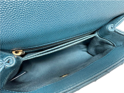 Chanel Caviar Quilted Extra Mini Coco Handle Flap Bag Dark Turquoise Blue