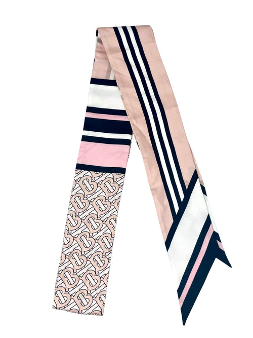 Burberry Silk Bandeau Twilly Scarf - Pink, White, & Black