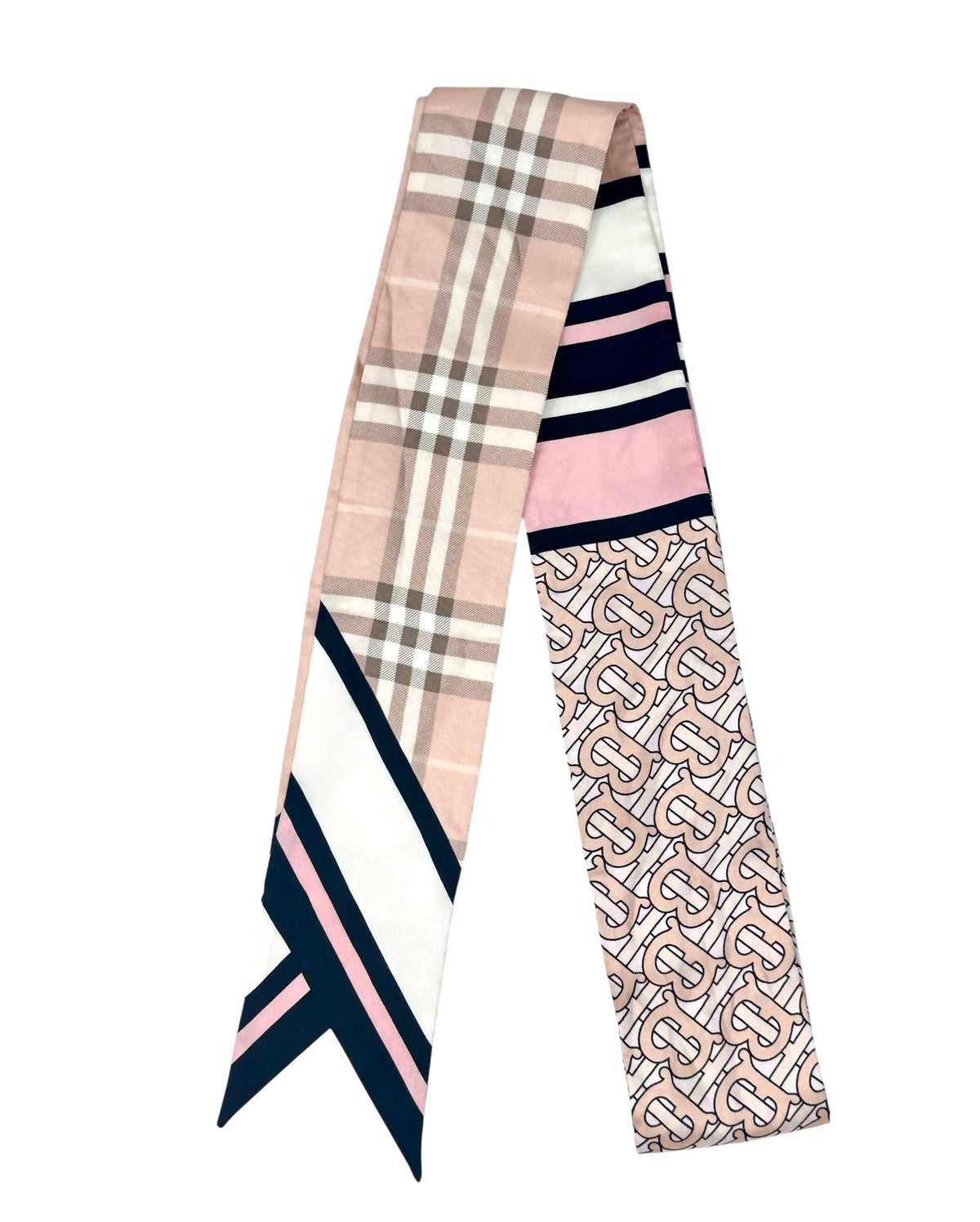 Burberry Silk Bandeau Twilly Scarf - Pink, White, & Black