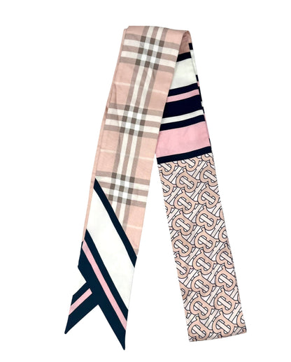 Burberry Silk Bandeau Twilly Scarf - Pink, White, & Black