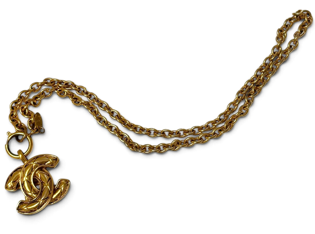 Chanel Gold-Plated Coco Mark Matelasse Necklace, Small