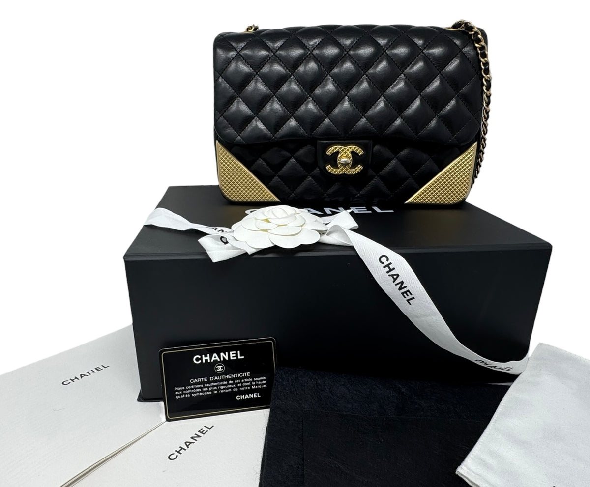 Chanel Black Quilted Calfskin Leather Rock The Corner Medium Flap Bag