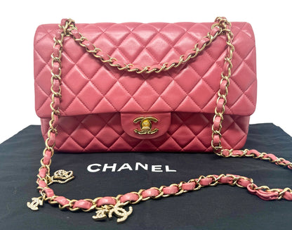 Chanel Pink Quilted Lambskin Valentine Charm Medium Flap Bag