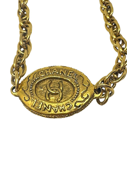 Chanel Vintage Gold-Plated Oval CC Medallion Chain Necklace