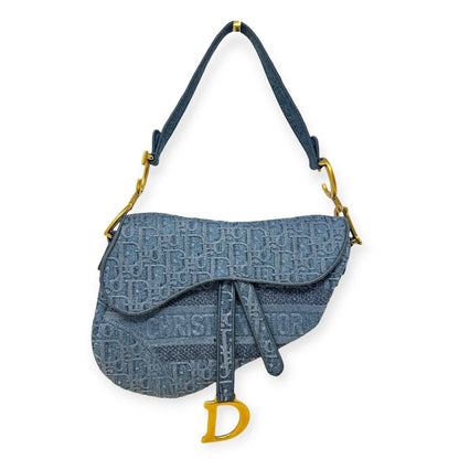 Christian Dior Denim Blue Oblique Embroidered Saddle Bag