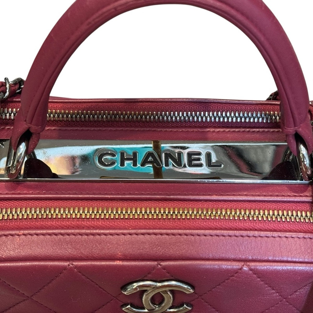 Chanel Burgundy Quilted Leather Medium Trendy Top Handle Bowling Bag