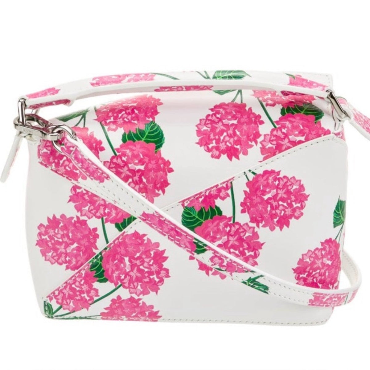 Loewe White and Pink Floral Mini Puzzle Bag