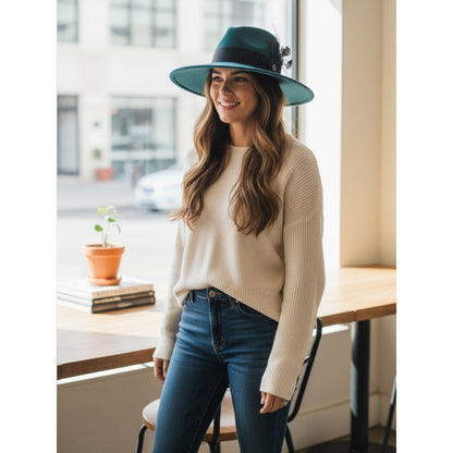 Gucci Teal Wide-Brim Fedora Hat - Size Small