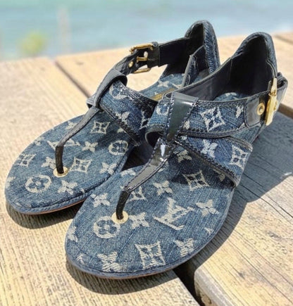 Louis Vuitton Monogram Denim Sandals — Size 36.5