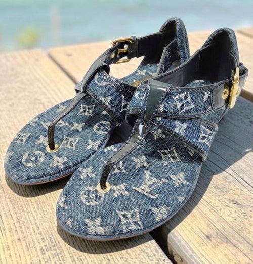 Louis Vuitton Monogram Denim Sandals — Size 36.5