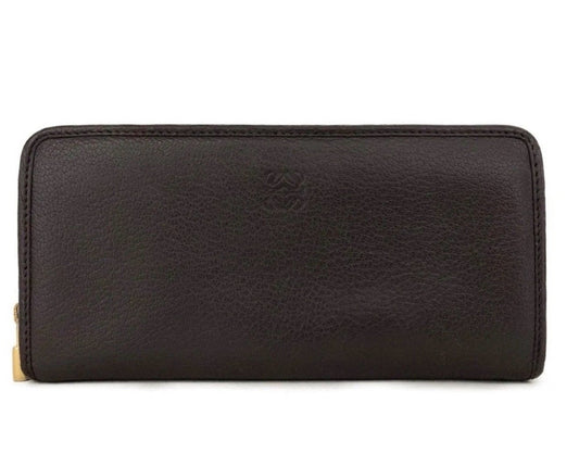 Loewe Dark Brown Leather Anagram Zip Around Wallet