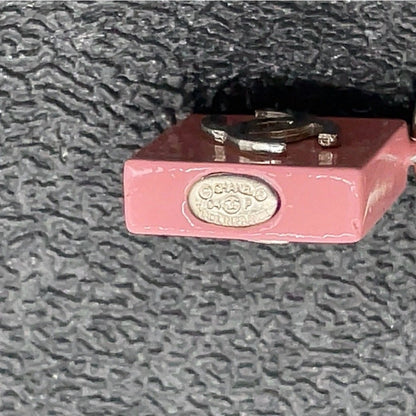 Chanel Pink Enamel and Palladium-Plated CC Pierced Drop Earrings